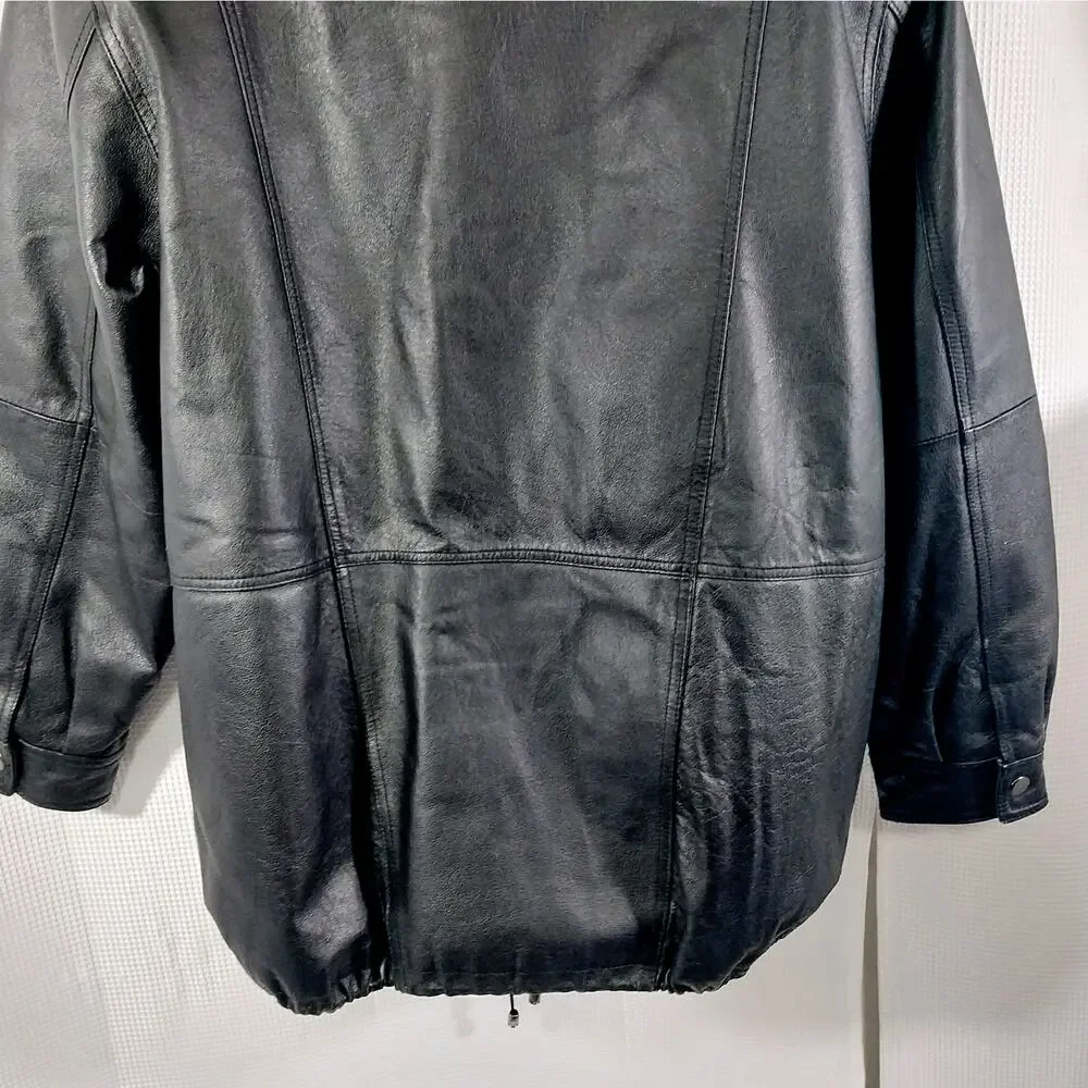 CROFT & BARROW! LUXE BLACK GENUINE LEATHER THERMAL LINED COAT, JACKET! SZ M